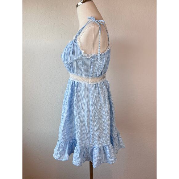 NWT Pink Coconut Blue Gingham Lace Mini Dress Coquette Cottagecore size M - Picture 5 of 12